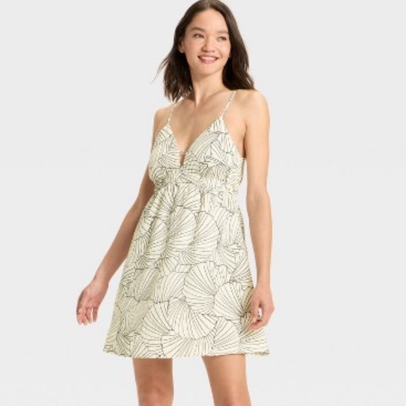 NWT A New Day Cream and Black Patterned Mini Size Large Dress - Picture 1 of 6
